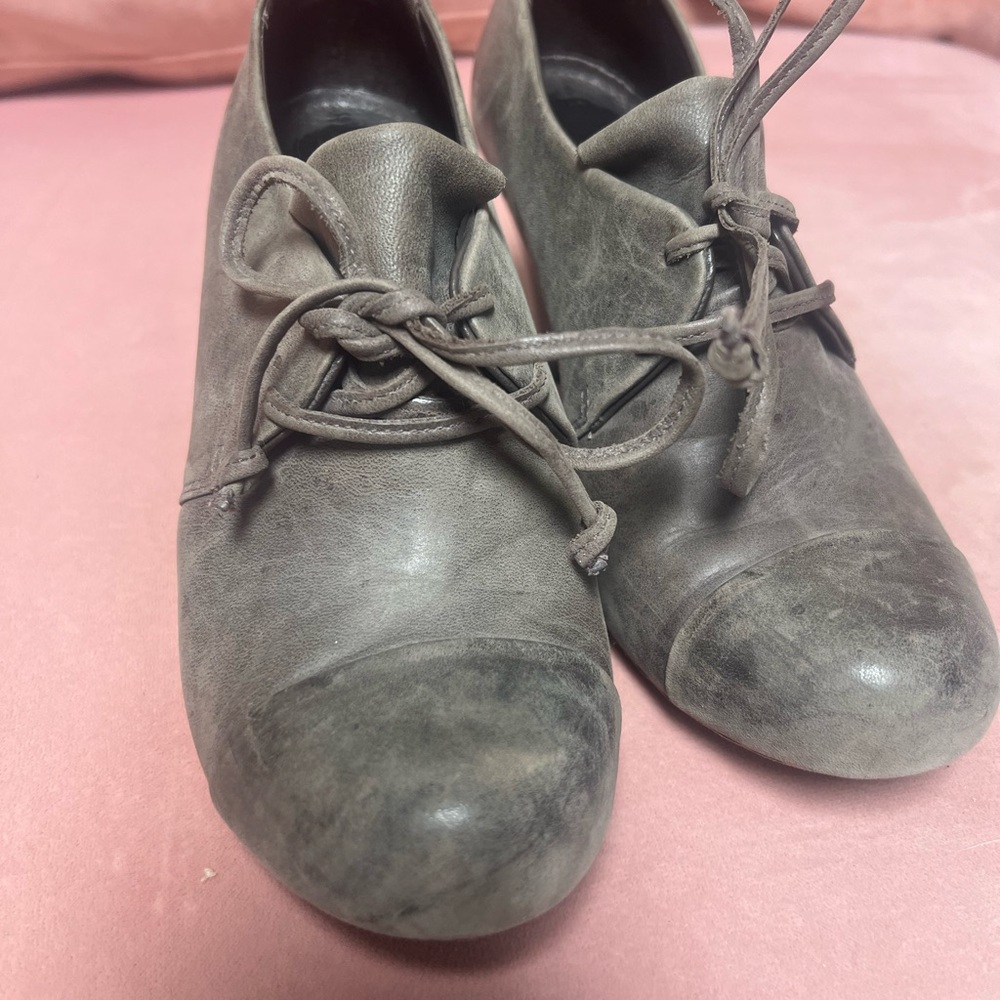 Gray Lace Up Boots with Rounded Toe and Soft Construction